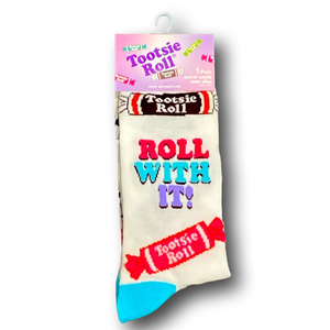 3/$20 Tootsie Roll "Roll With It" Retro Candy Funny Novelty Crew Socks - NWT